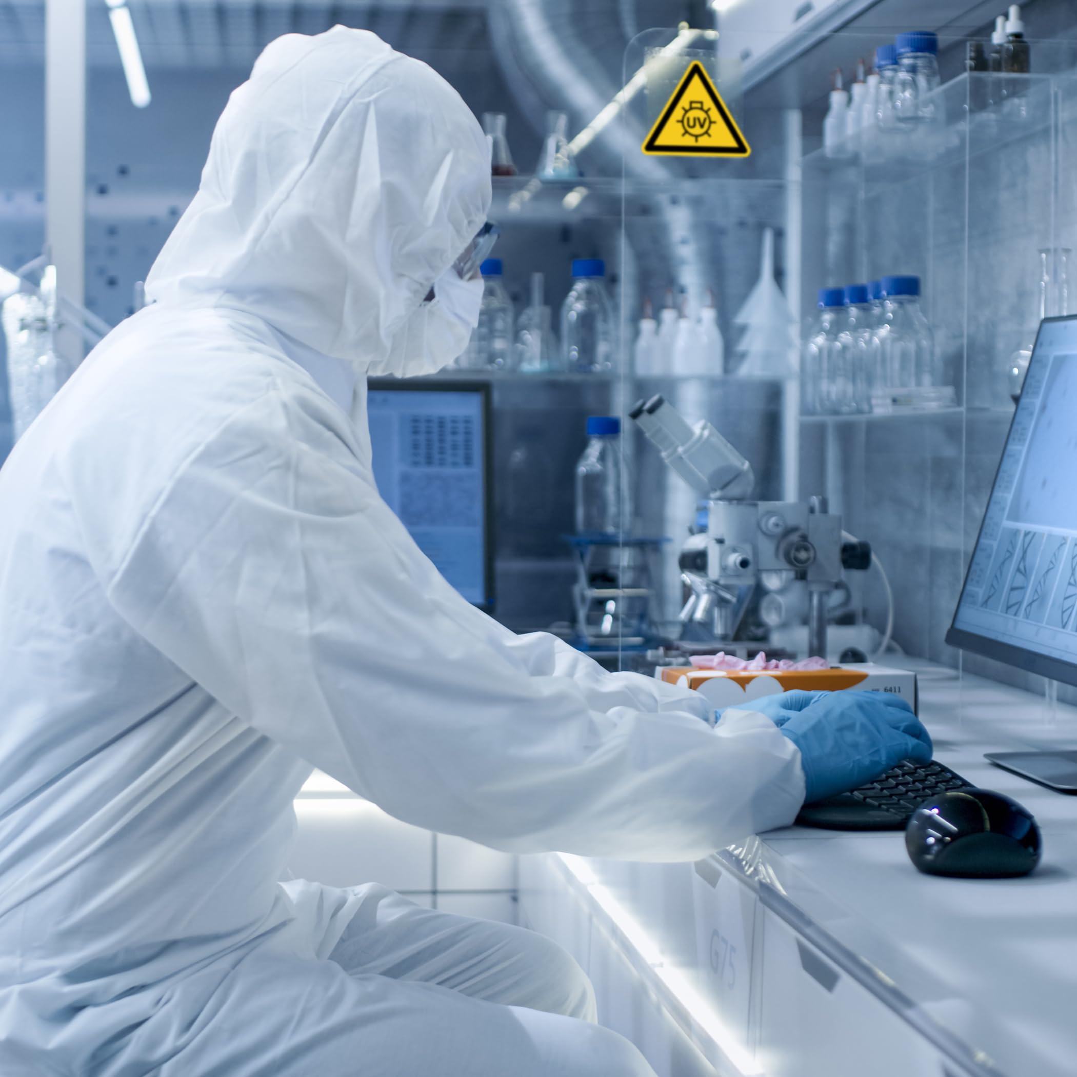 Señal de advertencia de radiación UV, símbolo de advertencia según DIN EN ISO 7010 ASR A1.3 KW022 – Adhesivo de advertencia contra rayos para áreas láser, laboratorio, maquinaria, solarium