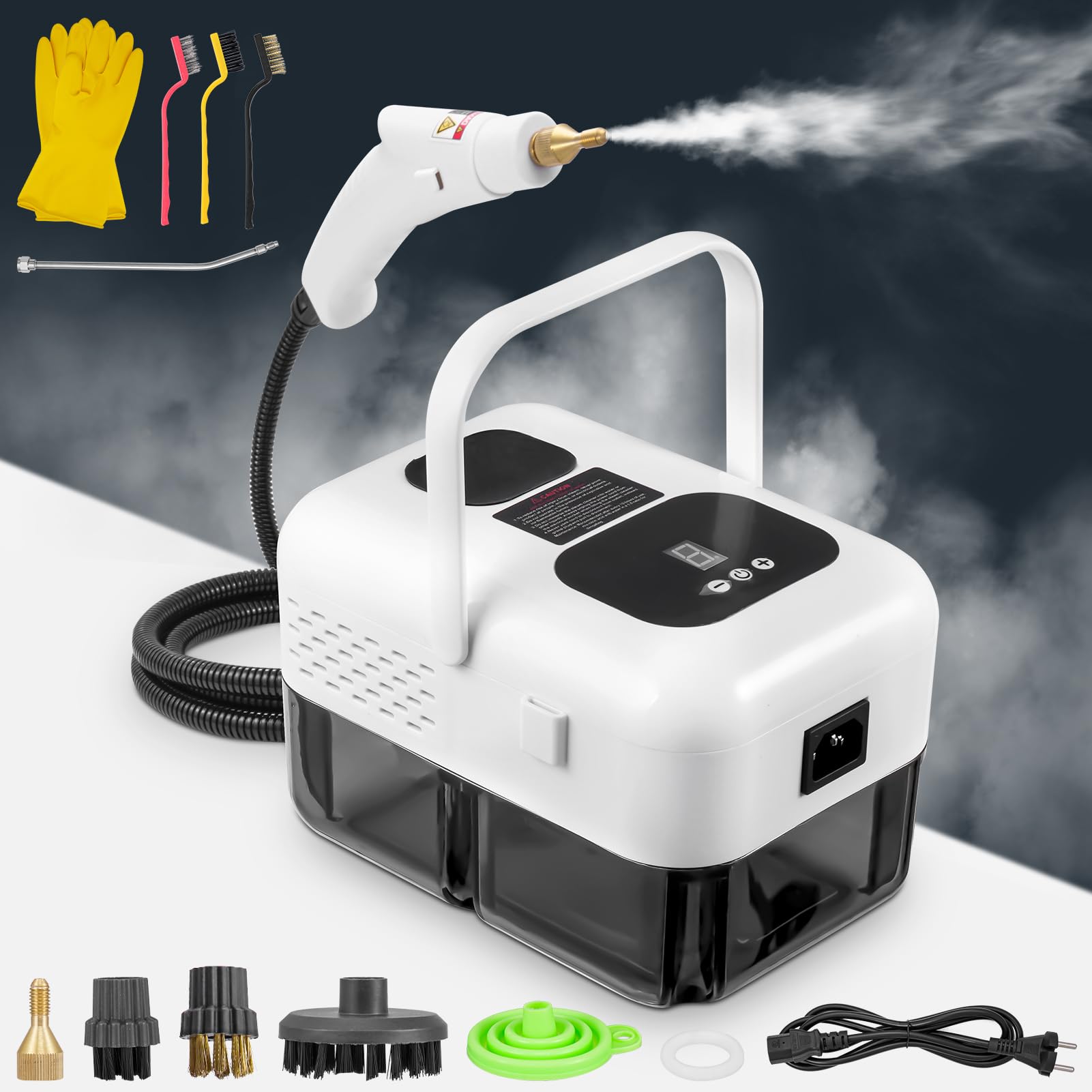 Pulitore a Vapore Portatile, 2500W 1,2L Pulitore a Vapore a Mano Multiuso, 9 Velocità Regolabile con Pulsante Touch, Riscaldamento 10 Sec Per Seggiolini Auto, Finestre, Cucina Rimuovere Sporco, Grasso