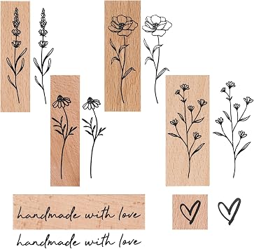 6Pcs Vintage Wood Rubber Stamp, Flower and Plant Decorative Mounted Wooden Rubber Stamp Set for DIY Crafting, Scrapbook, Painting, Letters, Diary, Teaching, and Card Making