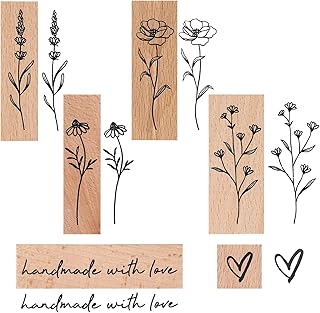 LXUEJIE 6Pcs Vintage Wood Rubber Stamp, Flower and Plant Decorative Mounted Wooden Rubber Stamp Set for DIY Crafting, Scrapbook, Painting, Letters, Diary, Teaching, and Card Making