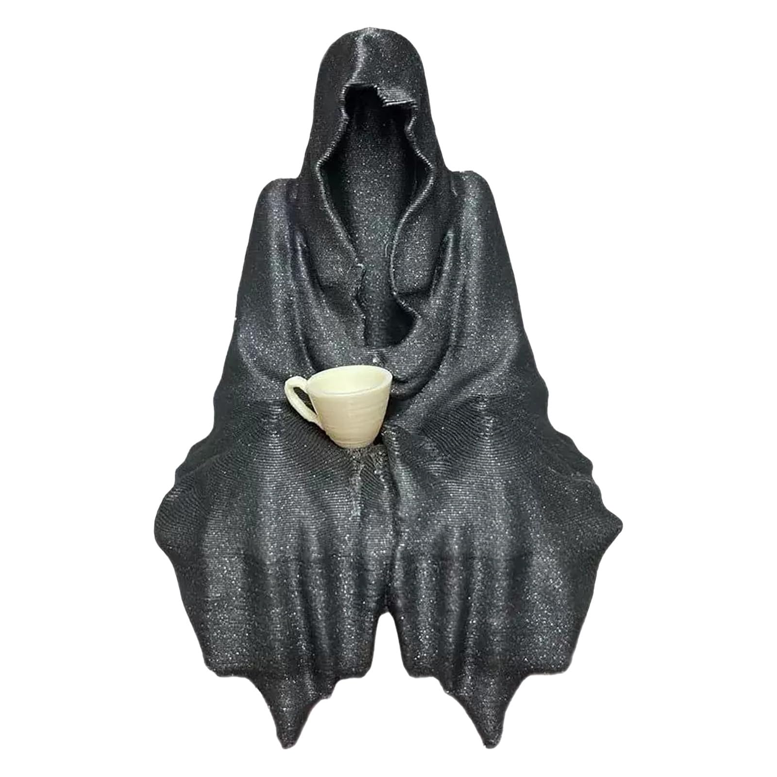 Sitting Ghost Figurine Holding Tea Cup Spill the Tea Bookshelf Decor, Gothic Resin Statue Fits a Solid Shelf and Has a Cool Mystical Appearance