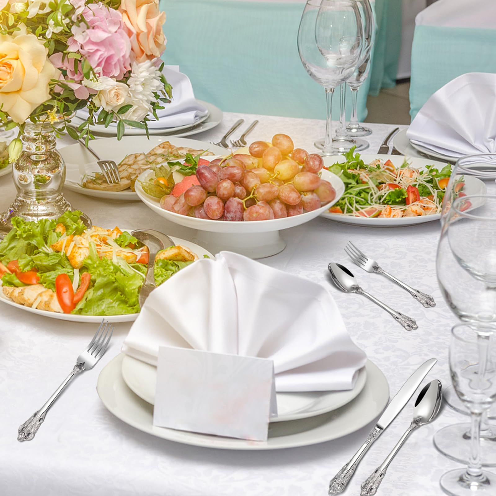 BEWOS Set Posate Palazzo d'Argento 30 Pezzi, Posate Acciaio Inox, Manici in Rilievo, Posate per Famiglia e Banchetti, Confezionati in Regalo, Lavabili in Lavastoviglie