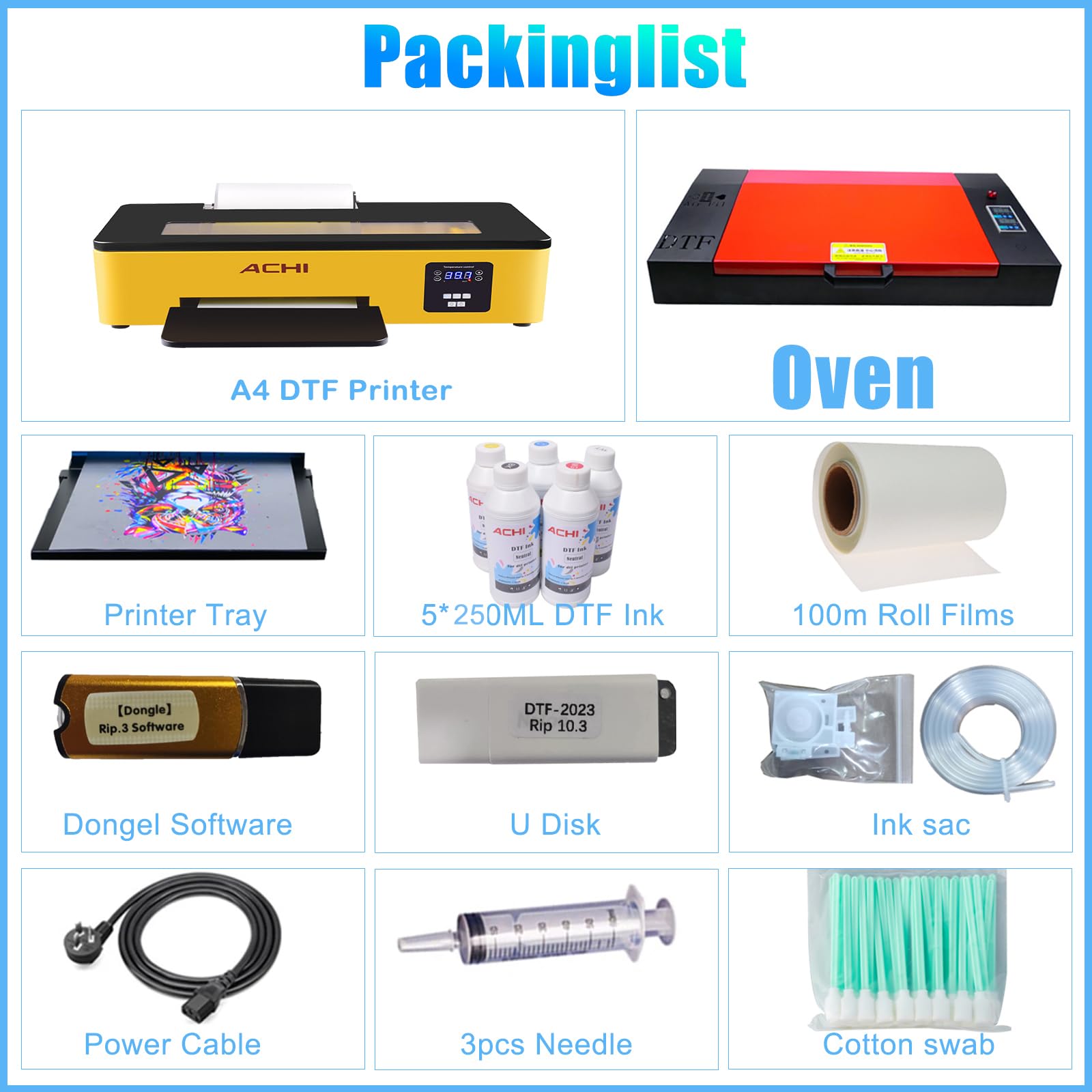 Macchina per stampare DTF A4 L800, pacchetti di stampante DTF, macchina per stampare T-shirt A4 con forno, inchiostro 5 * 250ML, 100M DTF Fim diretta al trasferimento di calore della pellicola