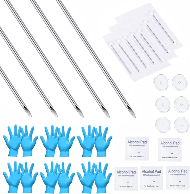 Kit de agulhas para piercing QWALIT com 5 agulhas 18G, discos, compressas e luvas