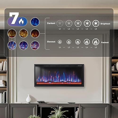 Miniatura 4 de MAISON ARTS Chimenea eléctrica de 30 pulgadas para interiores montado en la pared y empotrado con control remoto y pantalla táctil temporizador de 8