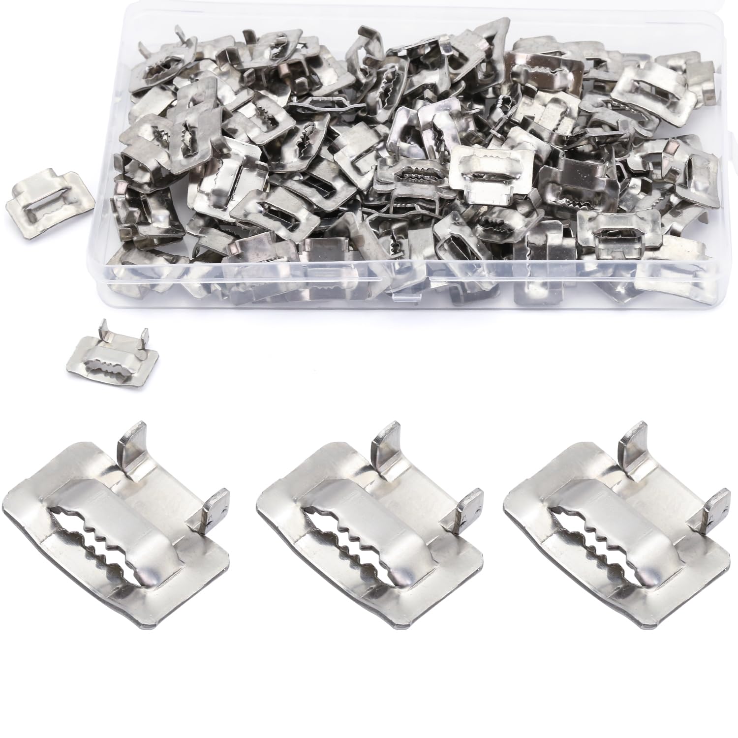 100 pièces Boucle de Cerclage en Acier 10 mm, MgcTolBox Cerclage en Acier Joints pour Feuillard de 8-10 mm Pour Fixations Extérieures et Applications Lourdes