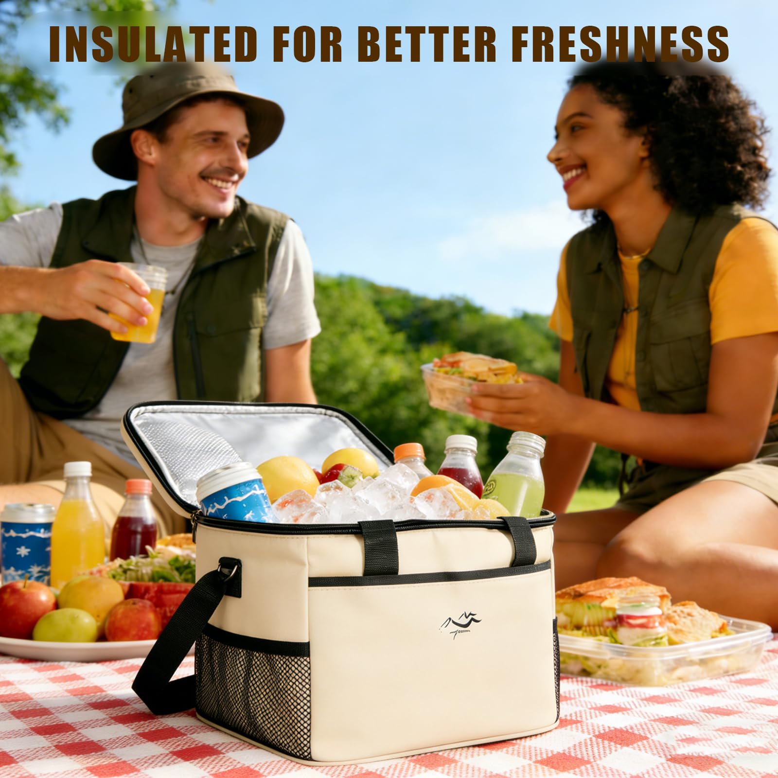 Kühltasche 26L Groß Faltbar XL Wasserdicht Tragbar Isolierte Picknicktasche Für Strand Camping Auto Picknick Einkauf Reise Thermotasche Leicht Isoliert Kühlbox Familienausflug