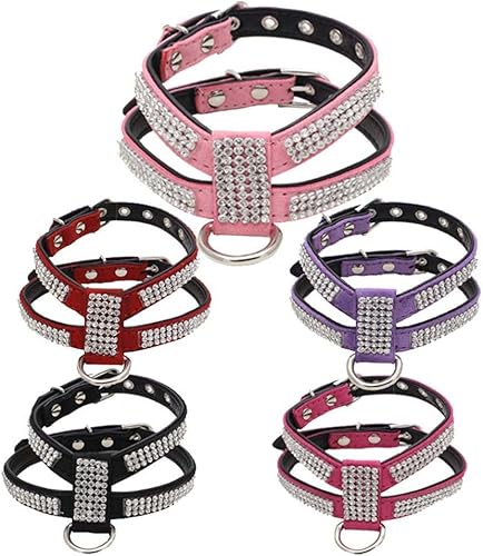 Miniatura 3 de Dogs Kingdom Arnés de piel brillante para perro, con diamantes de imitación personalizados, para cachorros y perros pequeños, medianos y chihuahua,
