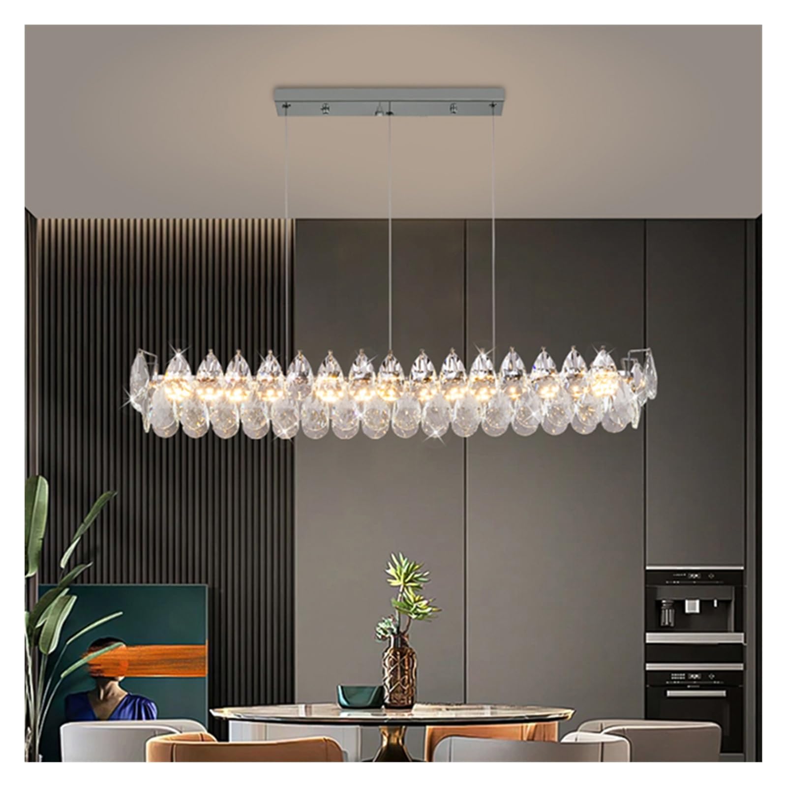 Nowoczesny kryształowy żyrandol, oświetlenie wewnętrzne, lampa sufitowa, lampa wisząca LED do salonu (prostokątna 120 cm, RC)