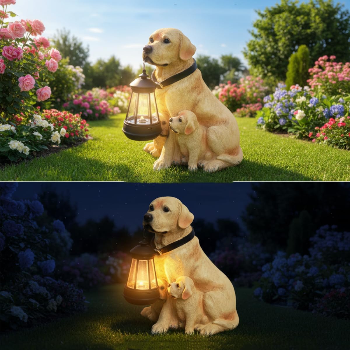 Dog Statues Outdoor with Solar Lights Lantern, Resin Dog Figurines Decorations for Yard and Lawn, Housewarming Gift for Garden Home