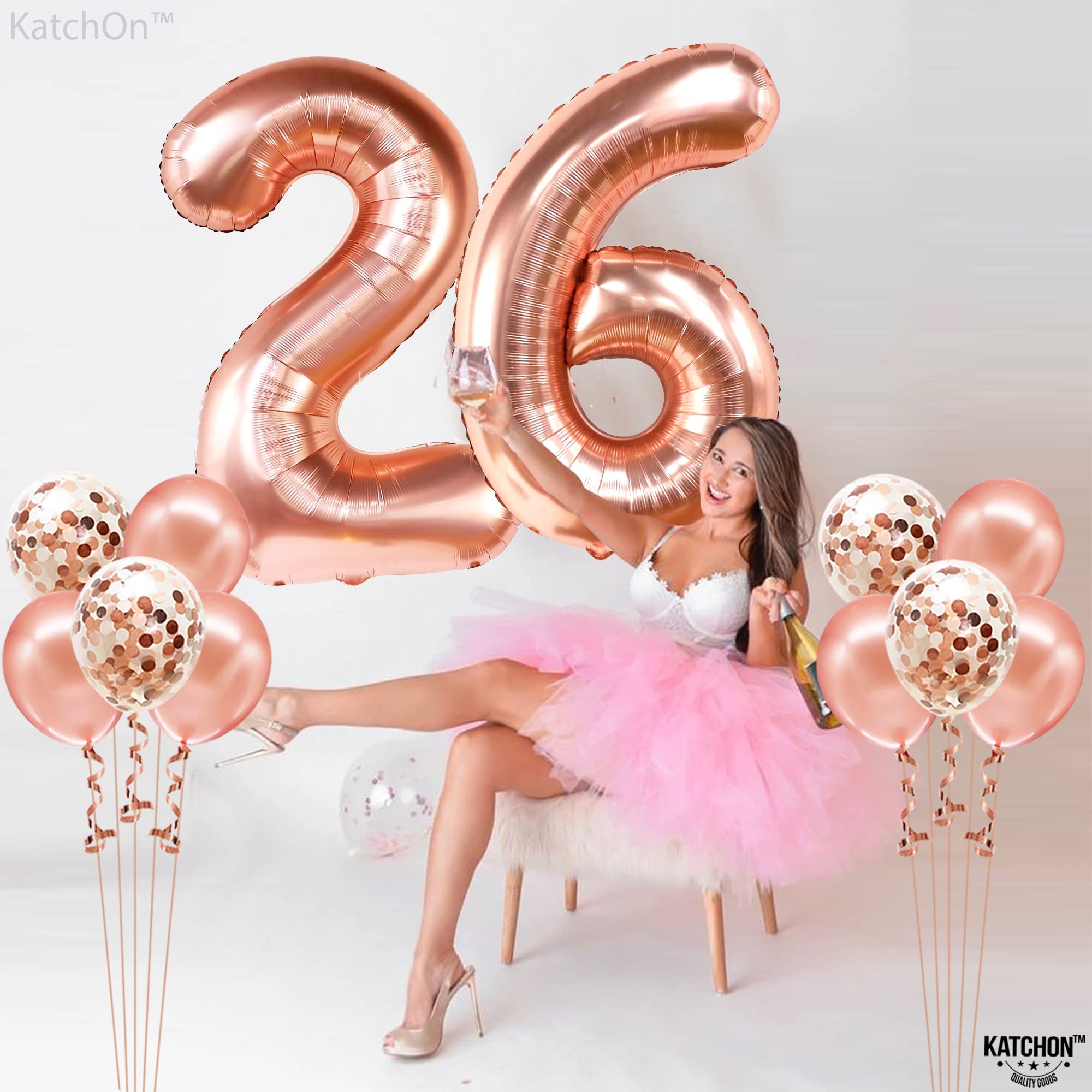 KatchOn, Rose Gold 26 Balloon Number - Giant, 40 Inch | 26 Birthday Balloons, 26 Birthday Decorations for Women | Rose Gold 26 Balloons for 26th Birthday Decorations for Women | 26 Number Balloons