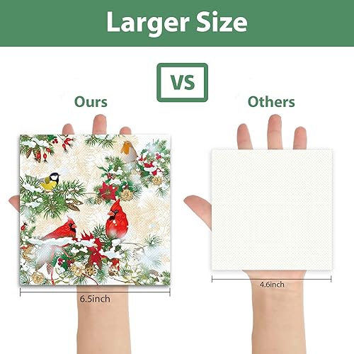 Miniatura 3 de 50 servilletas de Navidad para invitados, paquete de papel desechable de 3 capas, diseño de pájaro cardenal rojo, servilletas de mano, decoración de