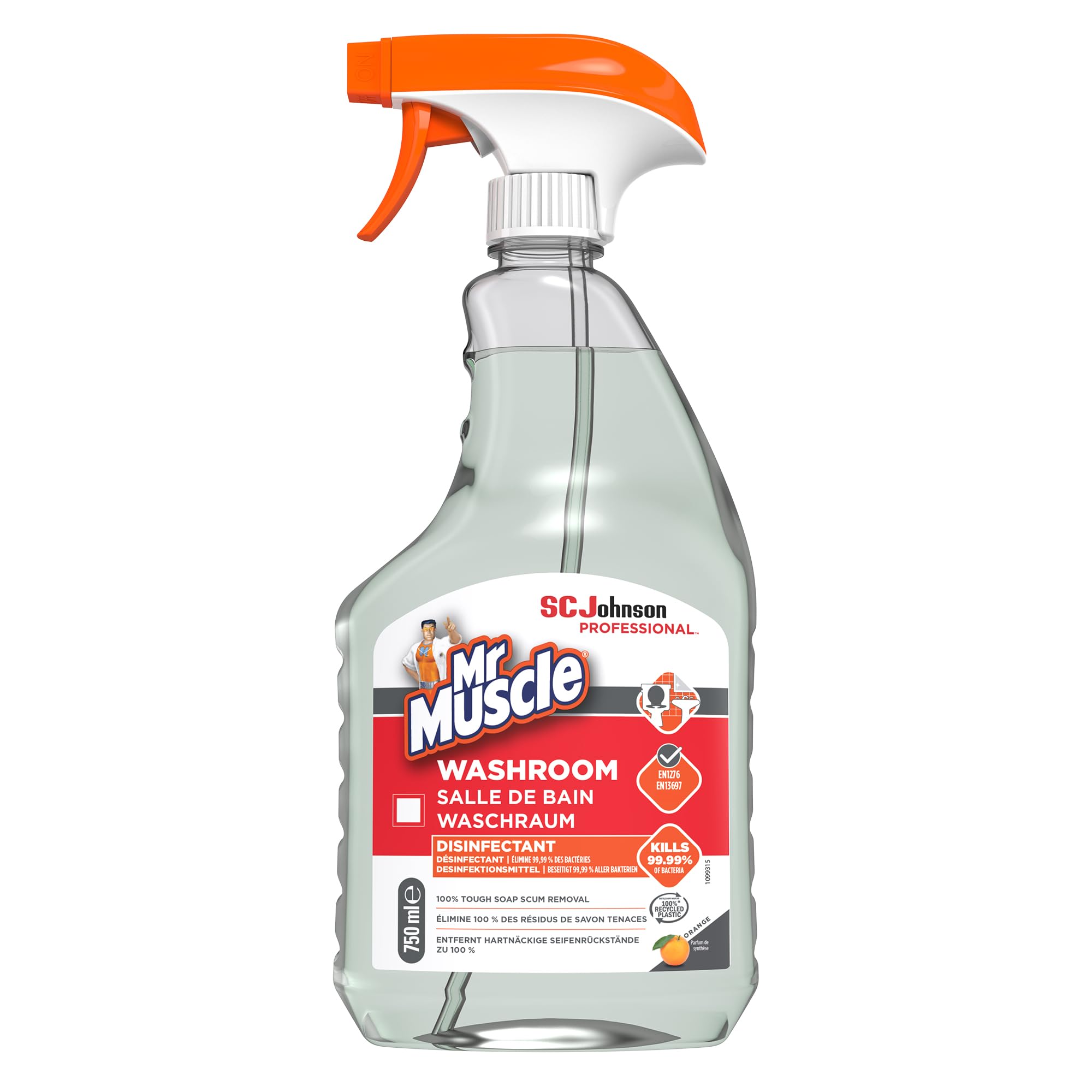 Mr Muscle Washroom Cleaner – Removes Soap Scum & Limescale – Fresh Citrus – Hospital Grade – 750ml Spray – For Professional Use Only