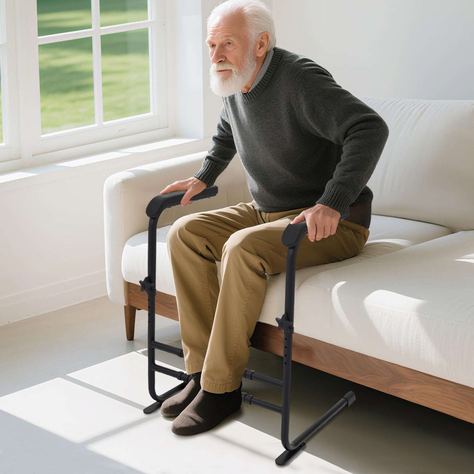 Sollevamento per divano/letto/toilette, dispositivo di sollevamento antiscivolo per anziani con manico largo, regolabile in altezza e larghezza per pazienti e disabili, fino a 204 kg (nero)