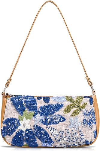 Underarm Bag for Women, Unique Embroidered Patchwork Beach B
