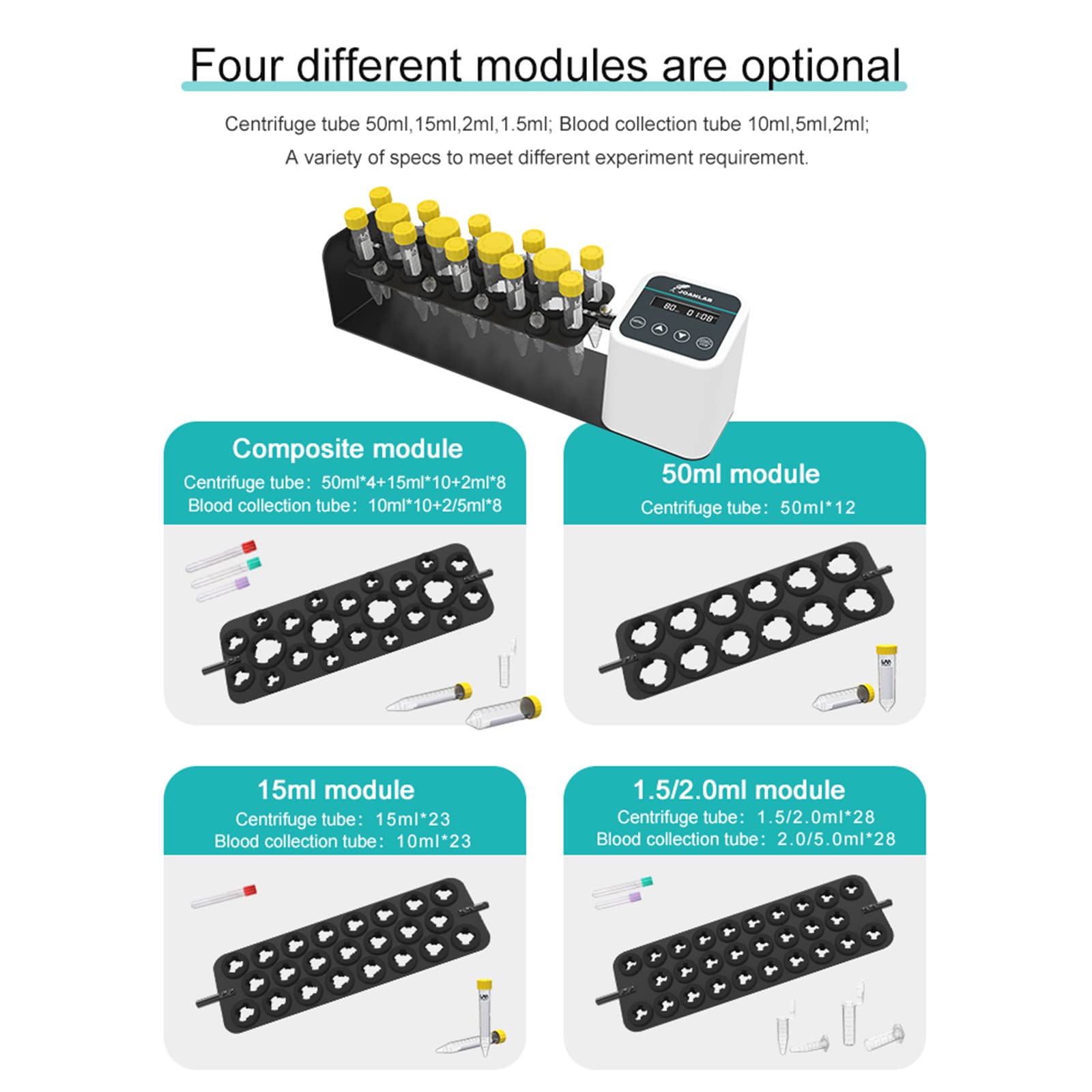 Mezclador giratorio de eje largo con pantalla digital | Motor sin escobillas controlado por llave | Ideal para tubo centrífugo/tubo de extracción de sangre | Continuo/cronometrado | Exclusivo de