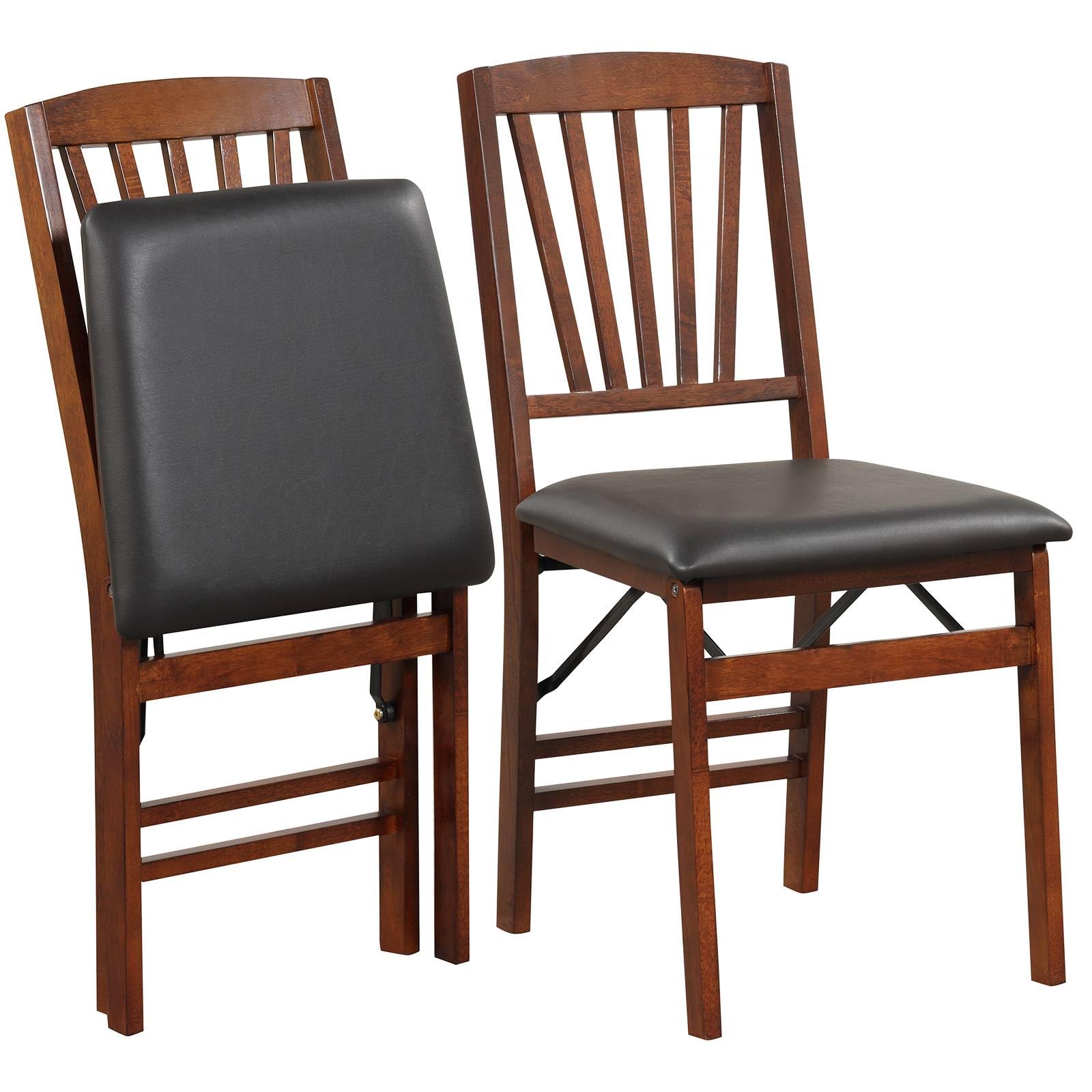 Juego de 2/4 sillas de comedor plegables de piel de PVC con respaldo de husillo, almohadillas antideslizantes, sillas laterales de madera de goma para comedor, restaurante, sillas de cocina modernas