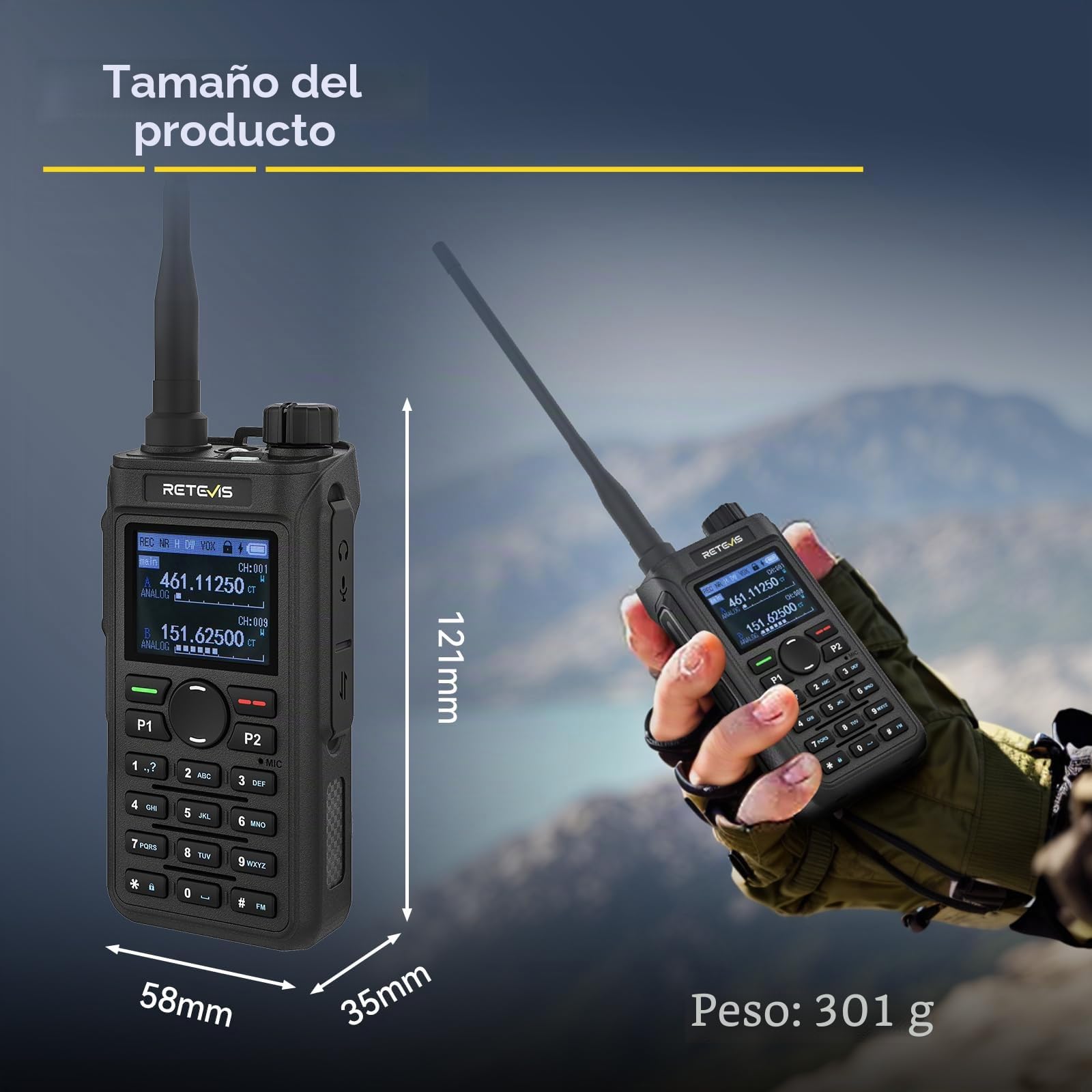 Retevis C62 Walkie Talkie Doble Banda, Radioaficionado con Pantalla LCD
