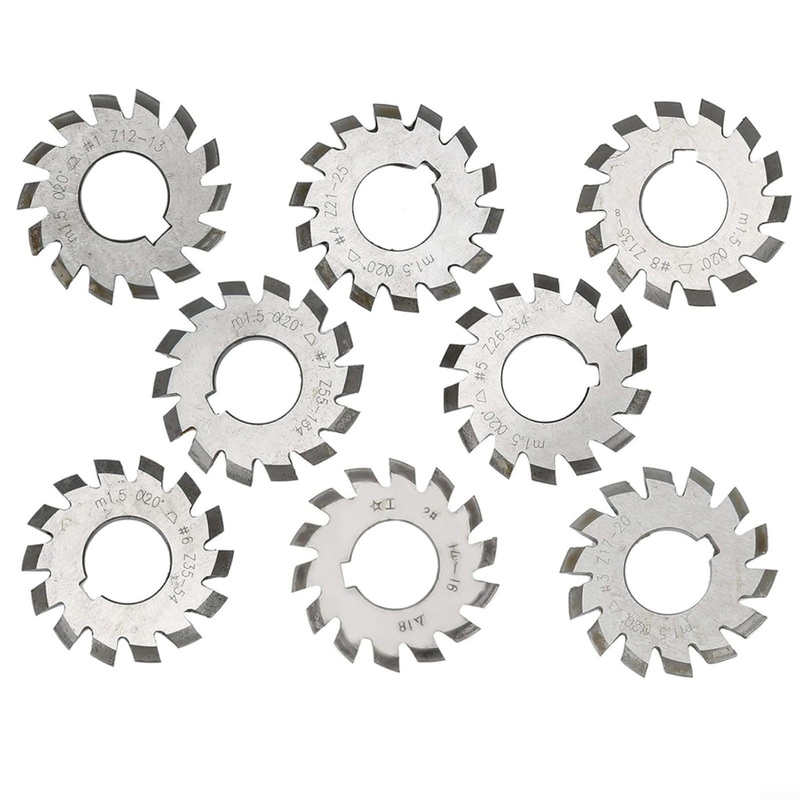 8 Stück HSS Involute Zahnradfräser Modul 1,5 mit 20° Druckwinkel und 22mm Bohrung #1-8 für Kegelradfräsen in Industriemaschinen