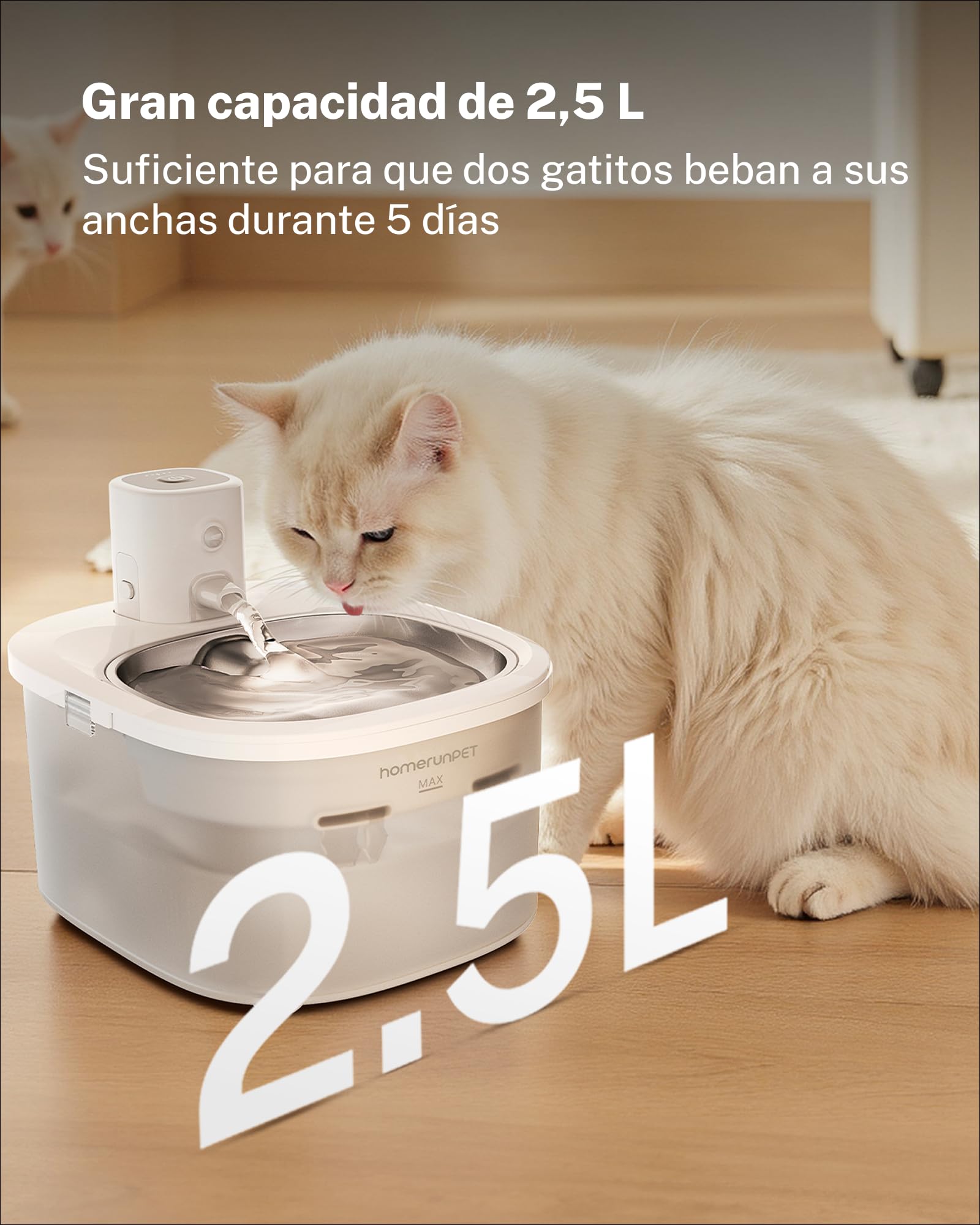 Homerunpet Fuente de Agua inalámbrica para Mascotas, Bandeja de Agua de Acero Inoxidable, Funciona con batería, dispensador automático portátil para Gatos y Perros, Seguro para lavavajillas