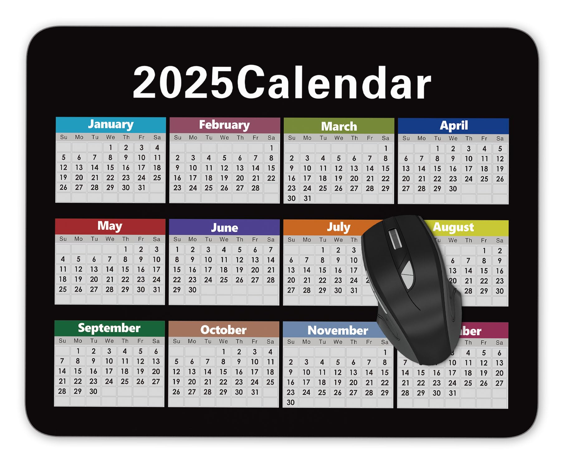 Calendar Mouse pad Gaming Mouse pad Mousepad Nonslip Rubber Backing (2025 Year Calendar Background)