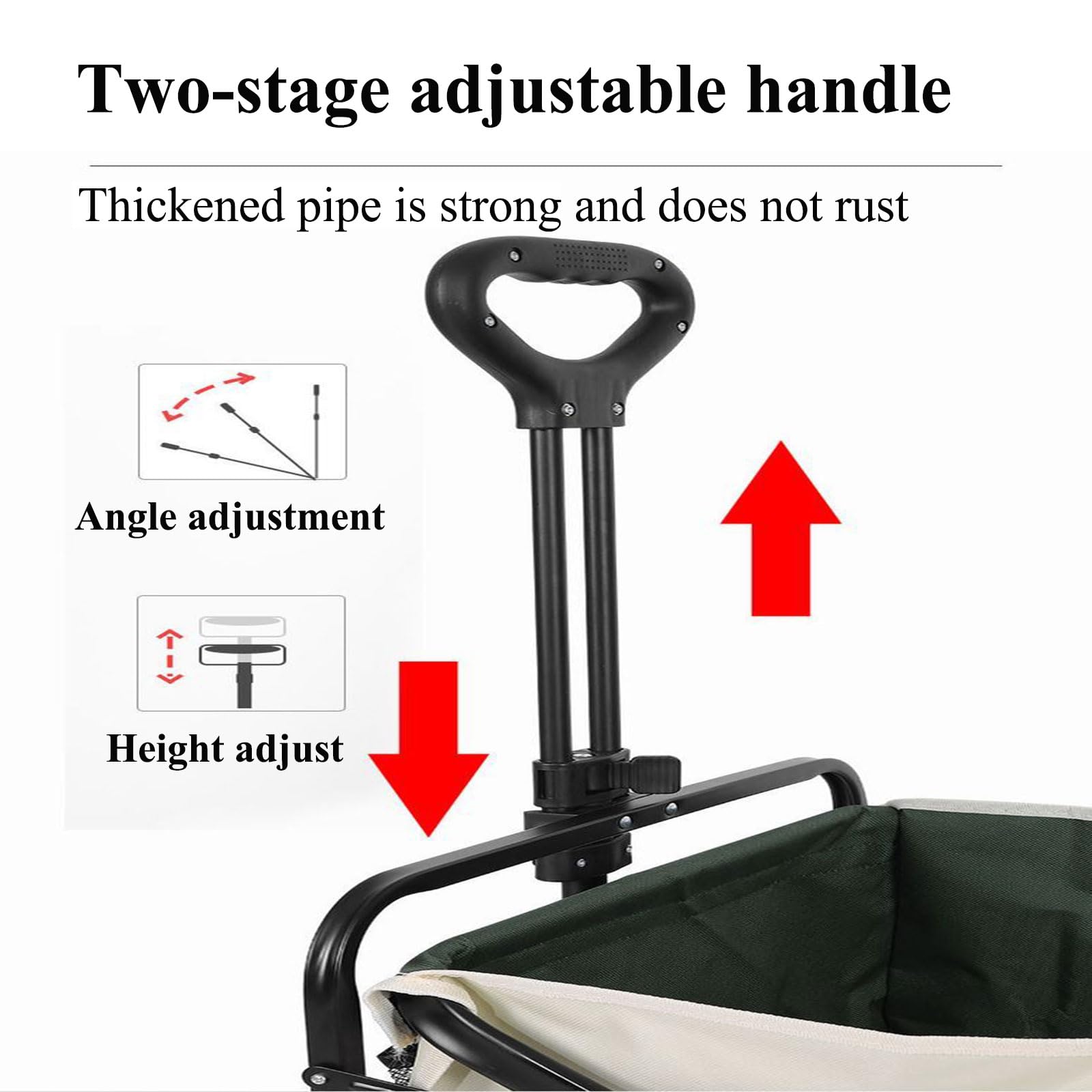 Carrello pieghevole per attività all'aperto, grande capacità, con ruote, manico regolabile e tavolo integrato, per campeggio e giardino