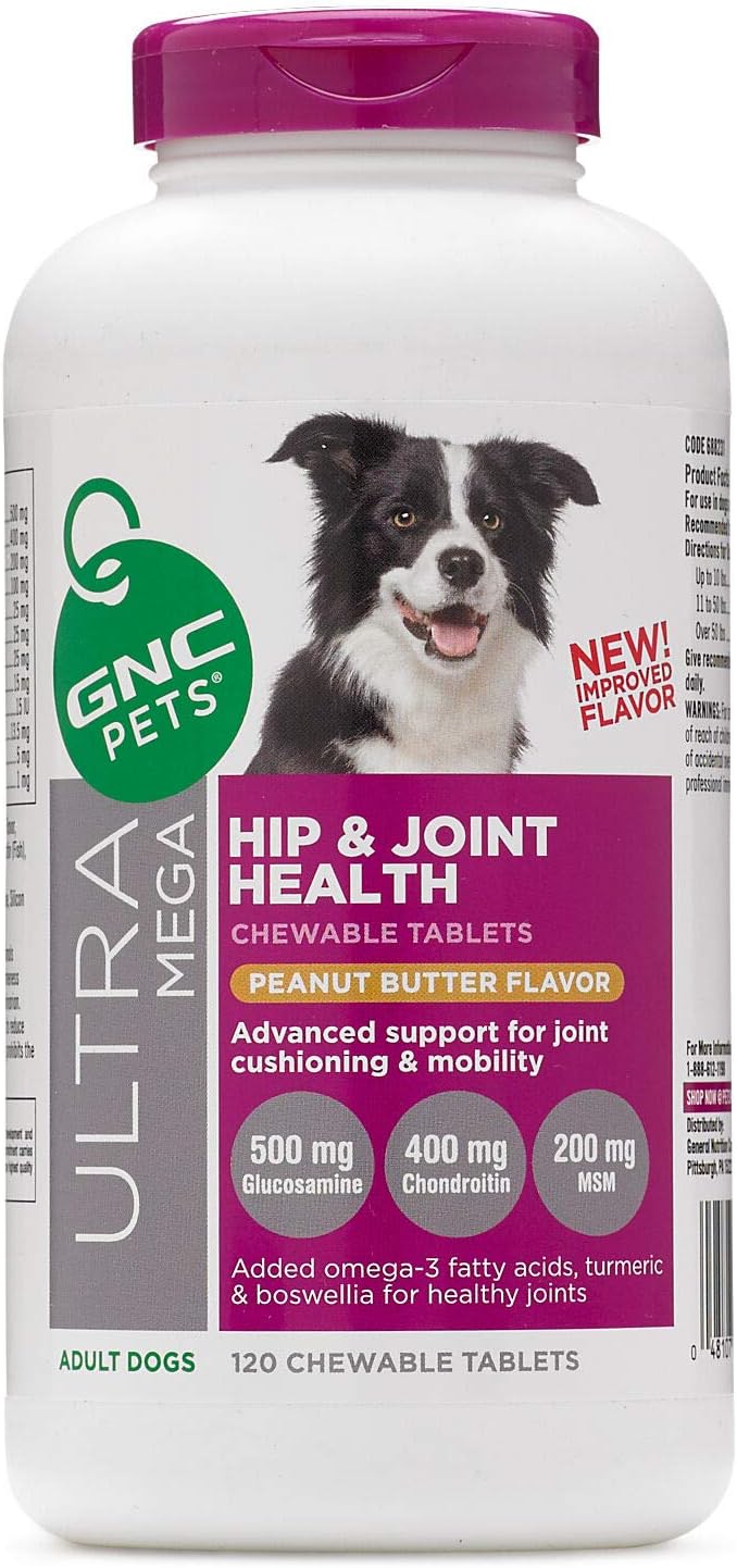 GNC Pets Ultra Mega Hip and Joint Health Chewable Tablets for Adult Dogs, Peanut Butter, 120 Count