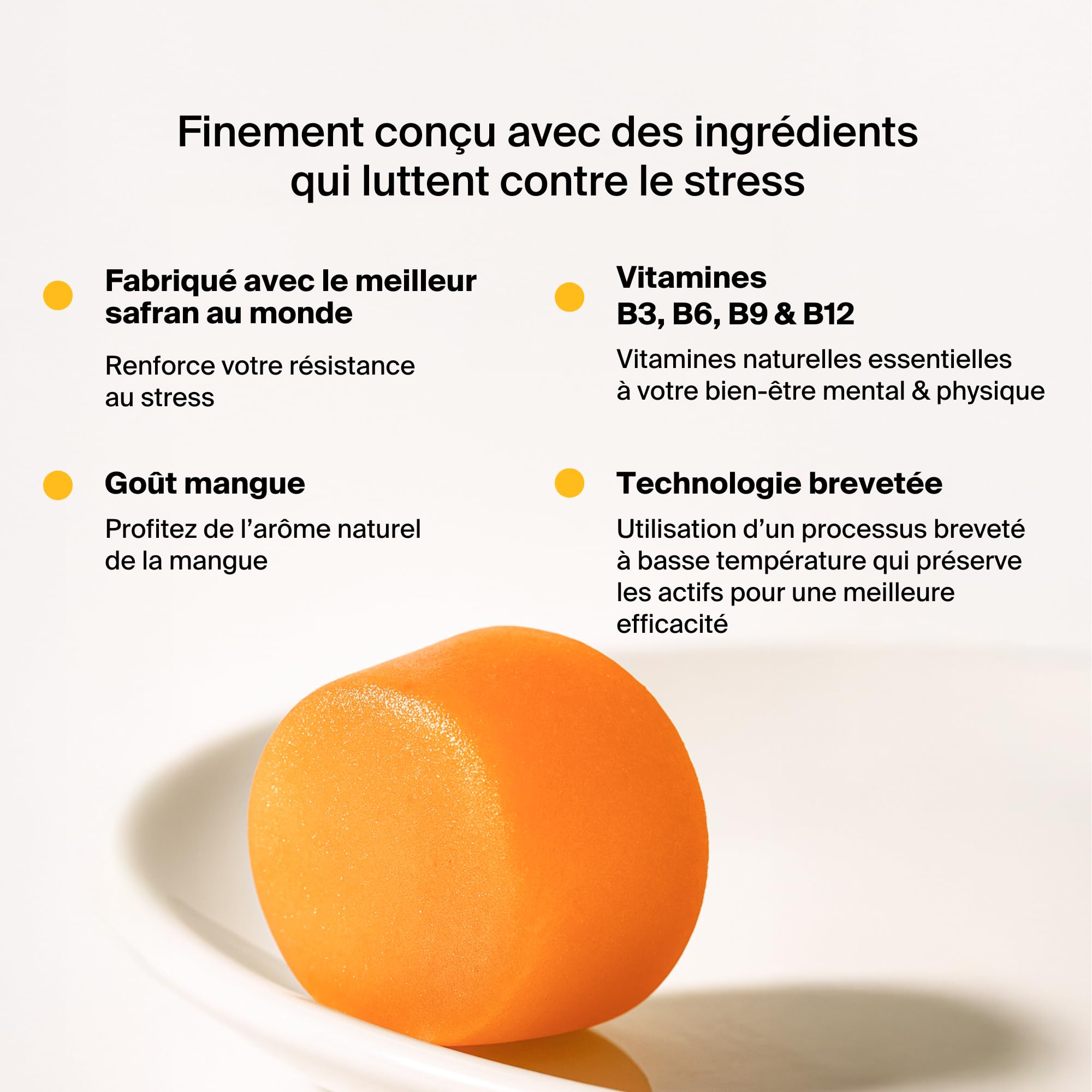 Naali Gummies Anti Stress Safran Vitamines B3 B6 B9 B12 – 60 Gommes - Fatigue, Soutien de l’Humeur, Énergie Mentale – Sans Sucre, Goût Mangue – Complément Bien-Être, Équilibre Intérieur