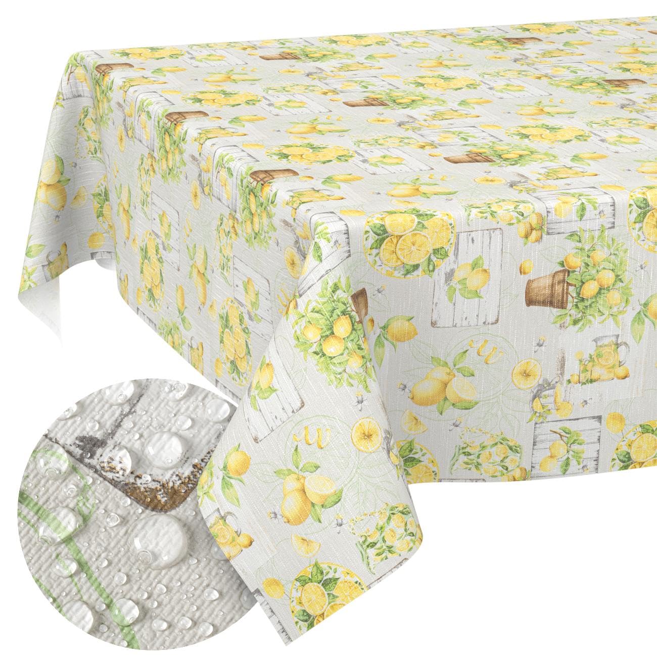 Oilcloth Tablecloth, Washable, Wax Tablecloth, Easy Care, Water-Repellent, Lotus Effect, Outdoor, Lemon Oilcloth, Garden Tablecloth, Lemons, 180 x 120 cm, Cut Edge