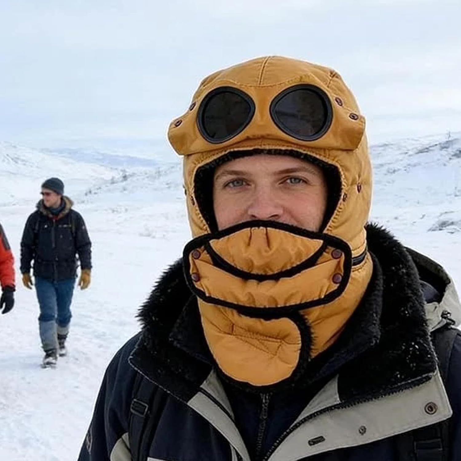 Winter Thermal Hat with Glasses Cycling Windproof Ski Mask Cap Fashion Warm Hat 100% Polyester for Men Women