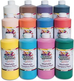 S&S Worldwide Washable Tempera Paint, 16 oz. Assortment (Set of 12), Full Color Range