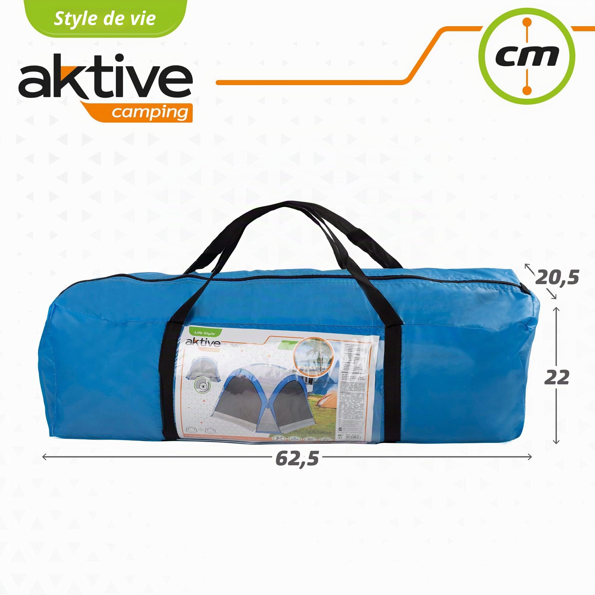 AKTIVE Tente, 350X350X260 cm, 4-6 Personnes, 12 Piquets Inclus, Armatures en Fibre de Verre, Tissu Polyester 190T, Protection UV, Colonne d'eau 800 mm, Poids 7 kg, Moustiquaire (52896)