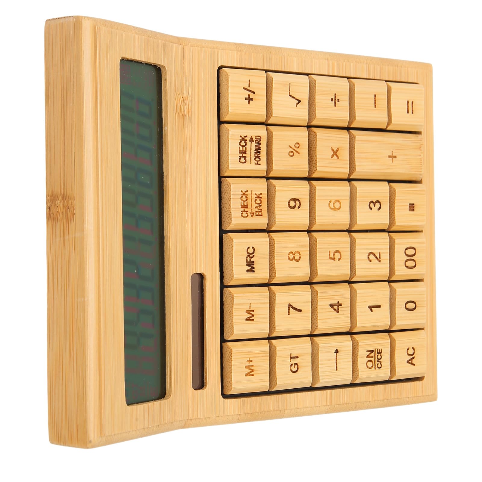 Calcolatrice Solare in Legno, Calcolatrice da Tavolo con Ampio Display LCD a 12 Cifre, Multifunzione con Doppia Alimentazione e Pulsanti Grandi per Uso Ufficio, Casa, Scuola