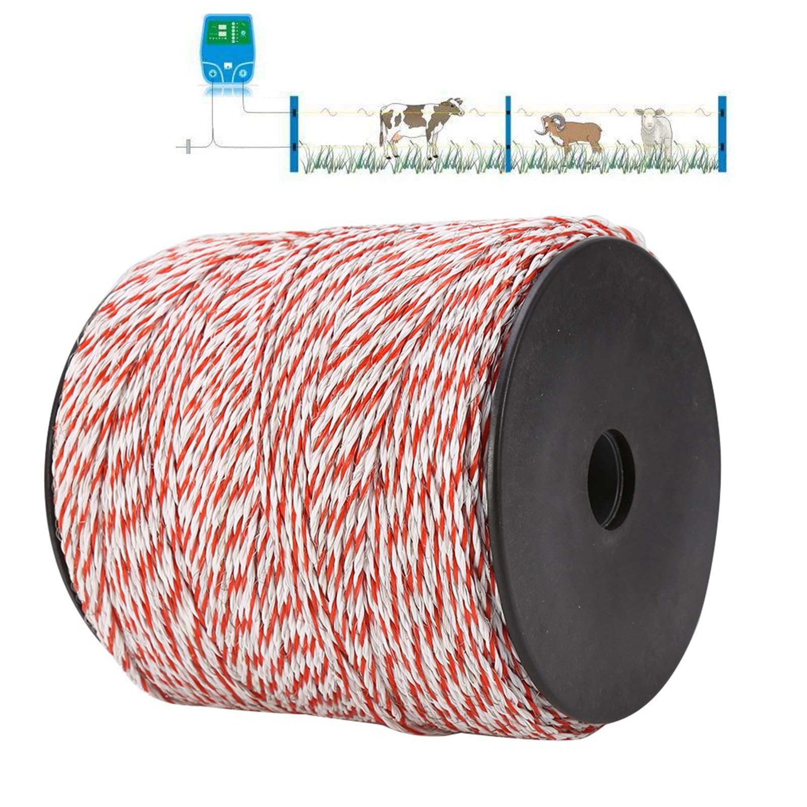 FLEXMAN 500M Electric Fence Wire, White and Red Electric Fence Posts, Portable Electric Fencing for Electric Livestock Fence