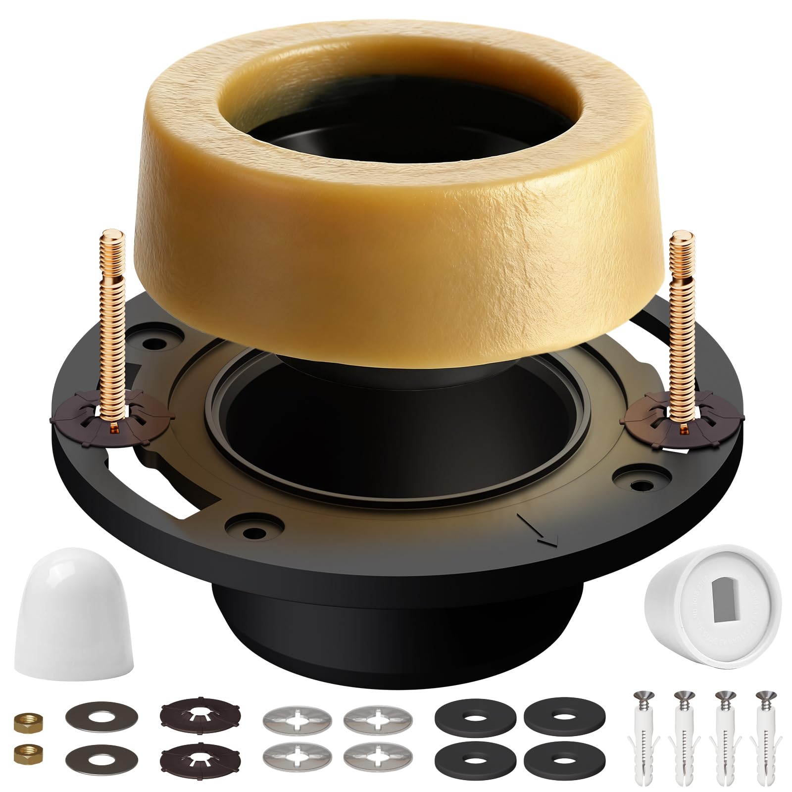 Extended Toilet Flange and Extra Thick Wax Ring Kit for 4in Pipes