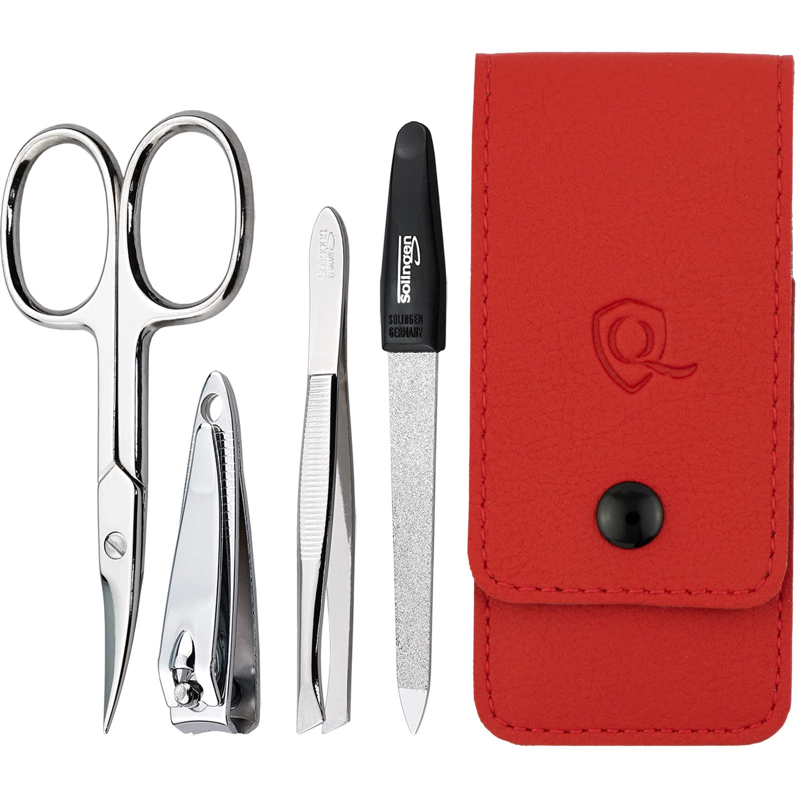 Solingen Manicure Set for Women and Men, 4-Piece Nail Kit, comprising sharp scissors, tweezers, nailclippers