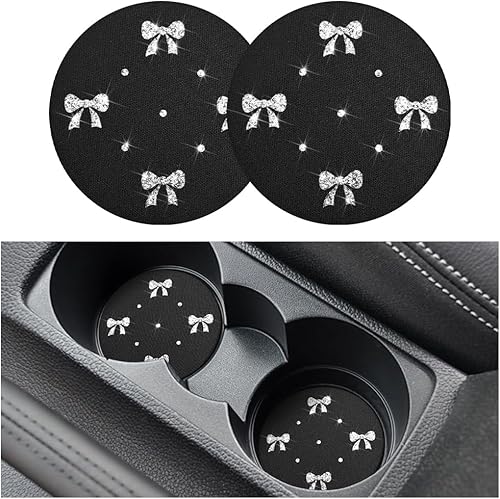 Posavasos para automóvil, 2 almohadillas antideslizantes para portavasos de vehículo, con lazo de diamantes de imitación, inserción de diamante a