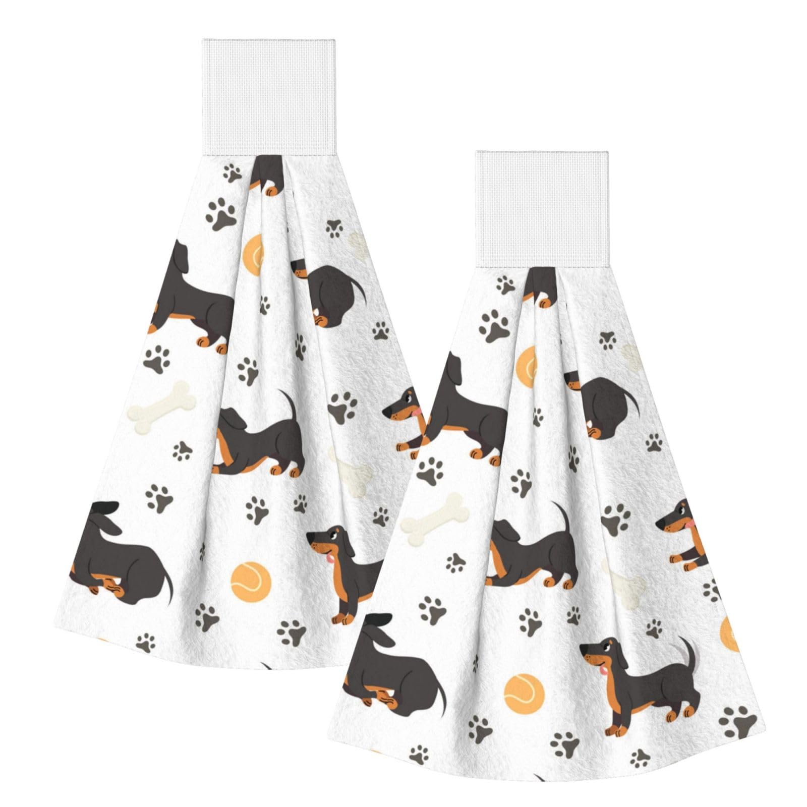DOPKLNA Dachshund Ball Paw Print, 2 Pcs Hanging Coral Fiber Hand Towels for Bathroom, Absorbent Kitchen Towels