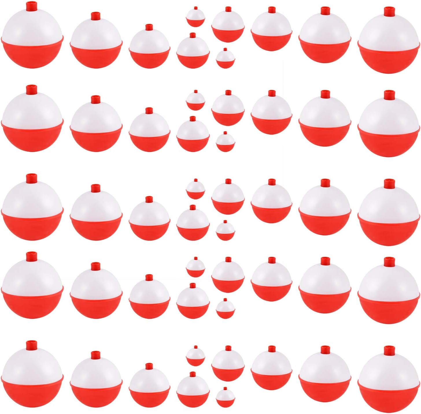 Coopay Fishing Bobbers 30Pcs-50Pcs/Lot Hard ABS Fishing Floats Set Snap on Float Red/White Bobbers Push Button Round Buoy Tackle Accessories
