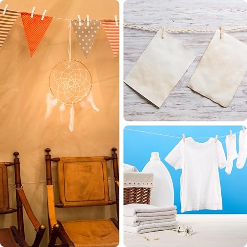 Miniatura 5 de 400 mini pinzas de ropa de 1 pulgada para fotos, pequeños alfileres de ropa de madera natural con cordel de yute de 66 pies, pequeños clips