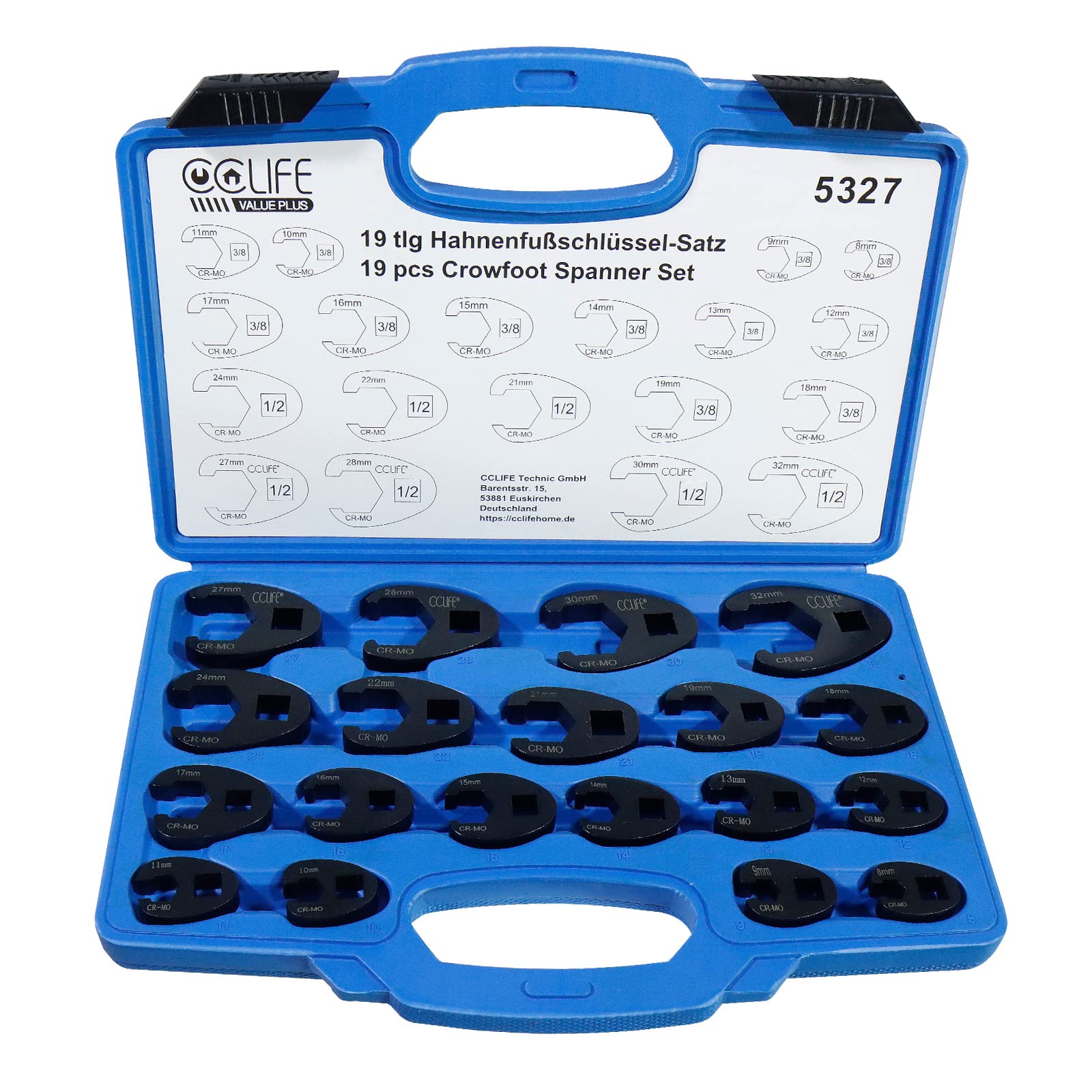 CCLIFE 10tlg Hahnenfußschlüssel Hahnenfuß Schlüssel Steckschlüssel 3/8' | 10-22mm