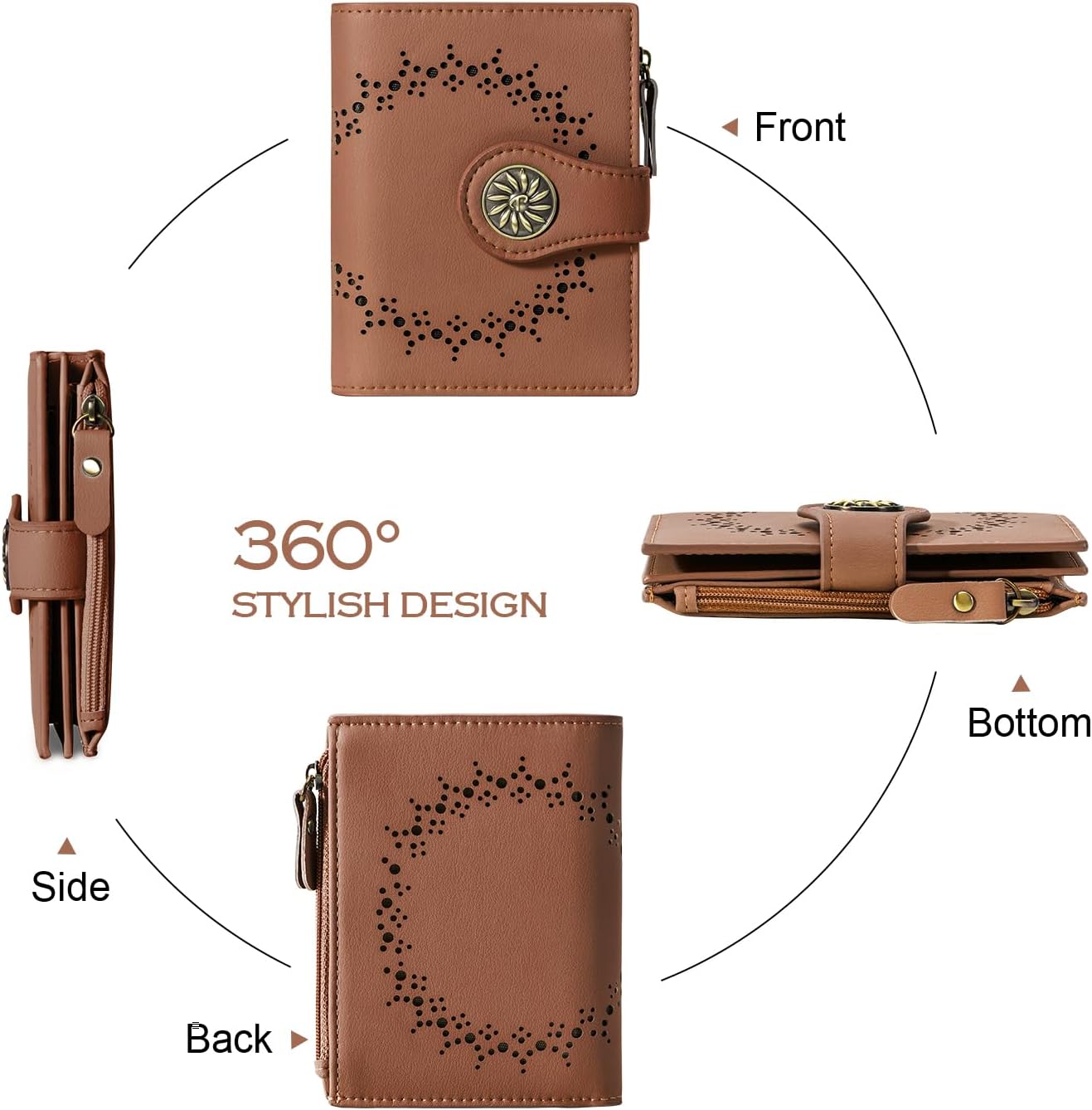 Small Wallets Woman Leather 2 ID Windows Bifold RFID Blocking Credit Card Holder Wallet with Zipper Coin Pocket - Image 6