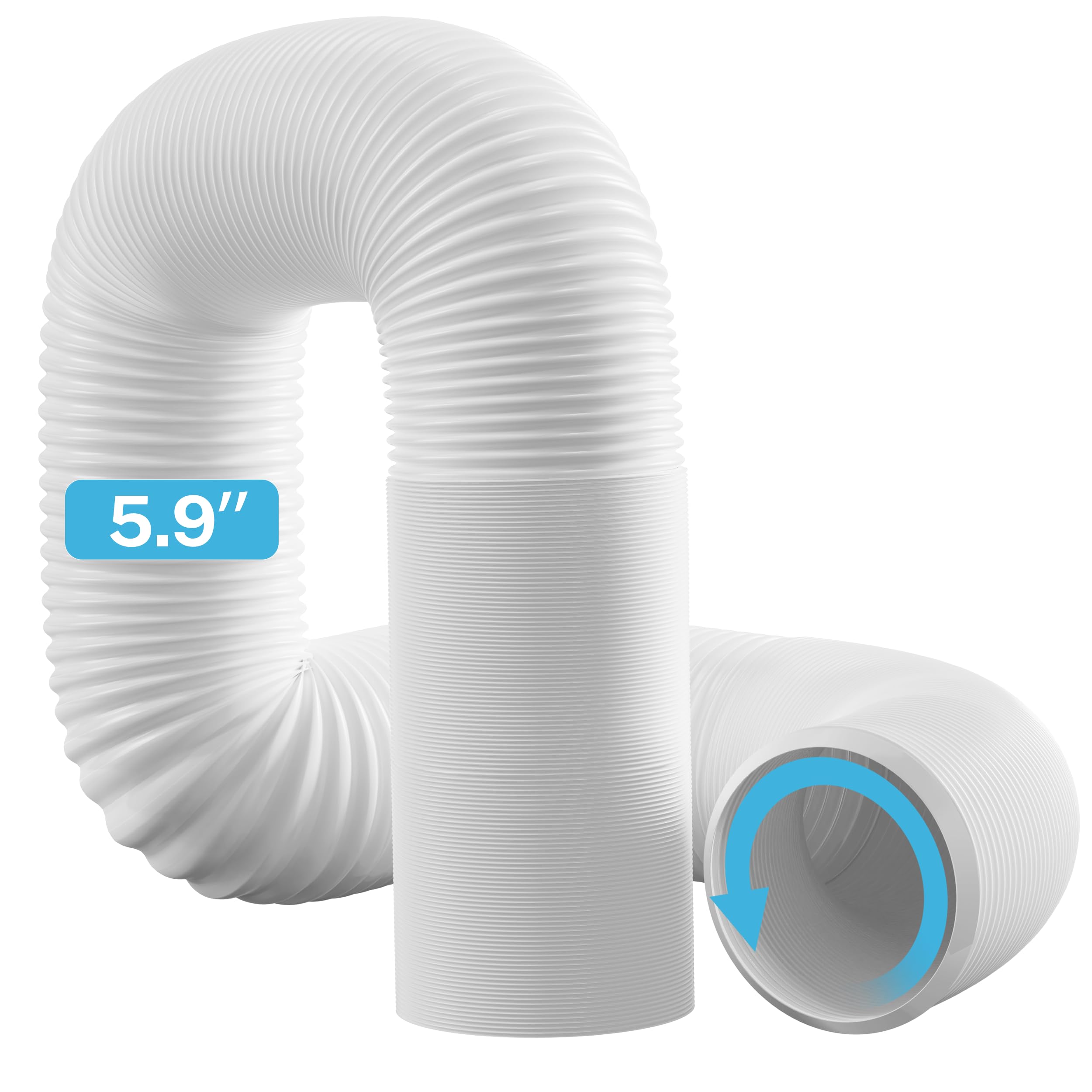 Hon&Guan 15cm/5.9'' Portable Air Conditioner Hose Length up to 2m/ 80'' AC Exhaust Pipe Flexible, Anti-Clockwise Thread Heat Resistant for AC, Dehumidifier, Clothes Dryer 150mm X 2m