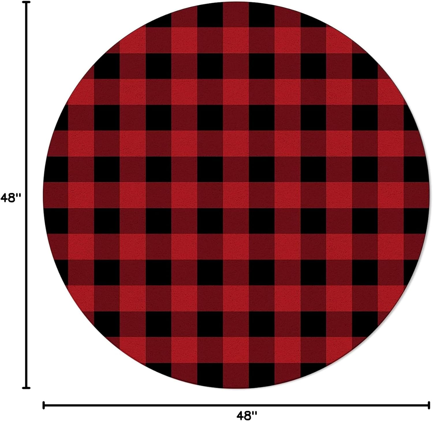 Valentine Round Area Rug 4ft Red and Black Buffalo Plaid Floor Carpets Washable Indoor Floor Area Mat Stain-Proof Mat Non-Skid Rugs for Living Room Dining Bedroom, Check Checkered Valentines Decor