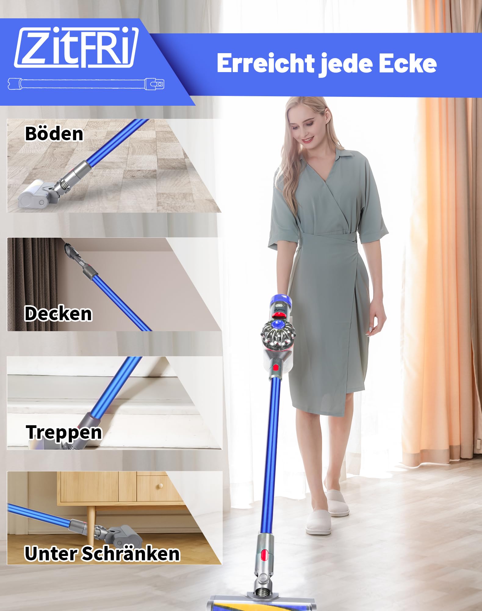 Verlängerungsrohr für Dyson V11 V15 V10 V8 V7 Rohr Kompaibel mit 967477-01 bis 09 Saugrohr Geeignet für Dyson Ersatzteile Saugrohr, 72CM - Blau