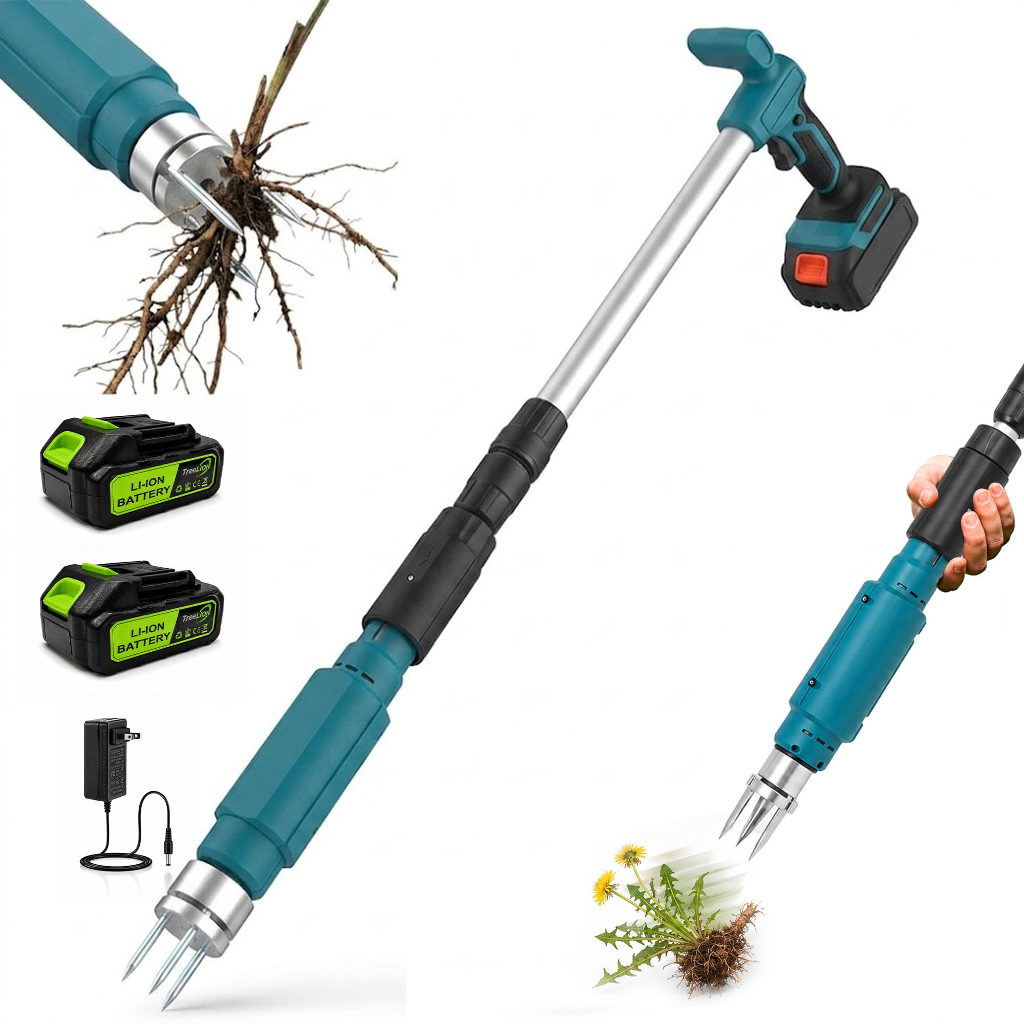 Elektrisches Stand-up-Unkrautentferner-Werkzeug mit langem Griff, leichtes und tragbares Design, insgesamt 4000 mAh Batterien, verstellbares Garten-Unkrautentferner-Werkzeug für Rasen-Hof, kein Biegen
