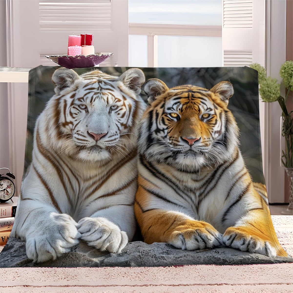 Throw Blanket 180x200 cm Animal Tiger Fluffy Blanket, Sherpa Fleece Blanket, Throw Blanket for Bed, Throws for Sofa, Soft Cozy Warm Winter Blankets