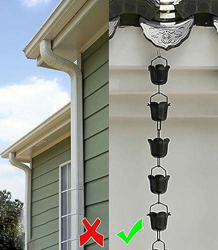 Miniatura 5 de EliteBloom Rain Chain Black Flower Cups Rain Chain System, 1-4 M Long Rainwater Catcher, Roof Gutters Chain for YardLandscape, Rain Chain for