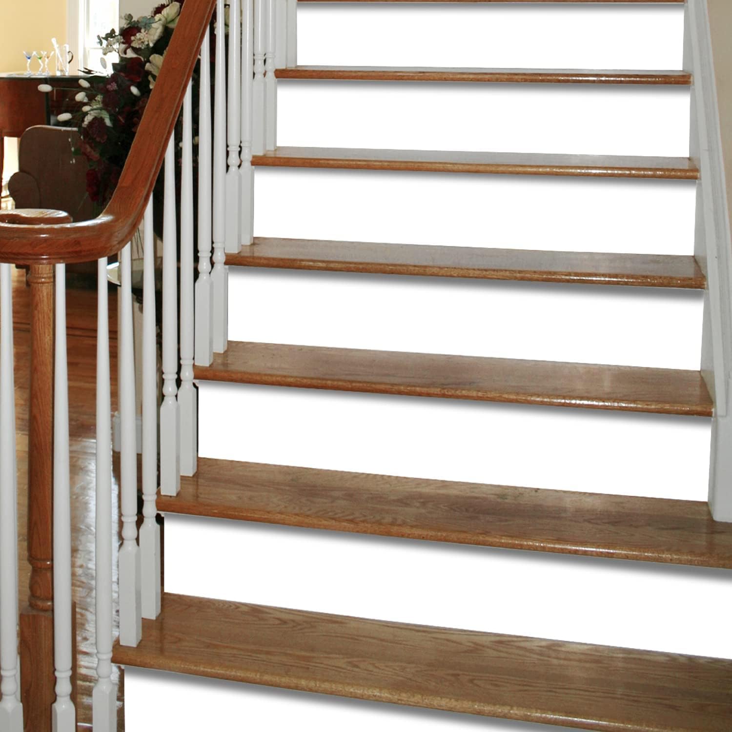 Funlife Contremarche escalier Autocollant Stickers blanc, 100cmX18cm-14Pcs | Carrelage imperméable Motif Auto-Adheisve, contre marche pour escalier Amovible Peler et coller Décoration intérieure DIY