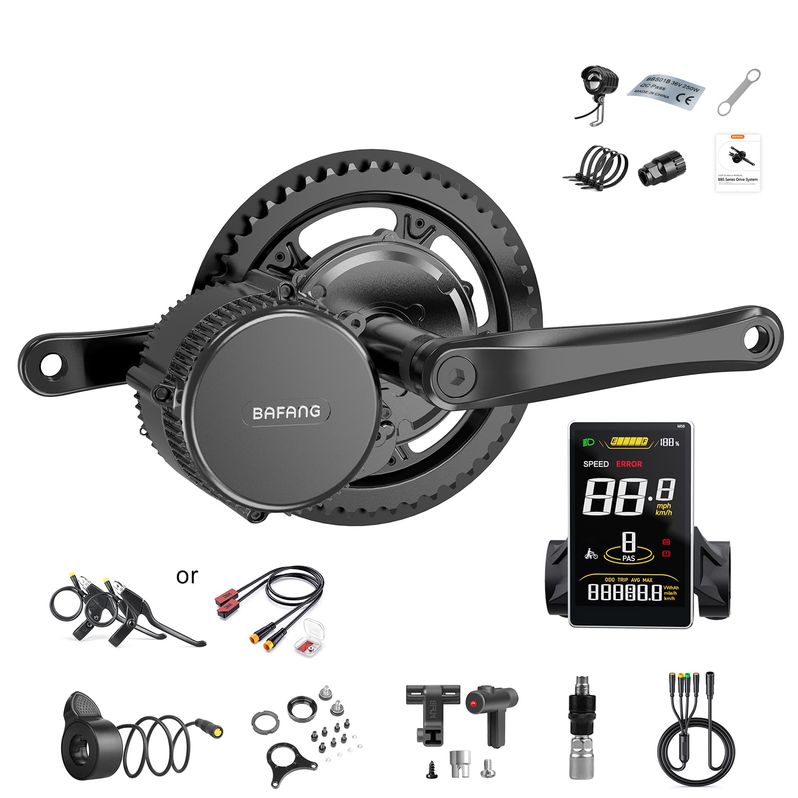 BAFANG 750W Mid Drive Kit,Mid Drive Ebike Conversion Kit Brushless Upgraded Motor with SW2-M58 Digital Display and 44T Chainring for Commuter Bike,Recumbent Trike,Mountain Bike,Cargo Bike